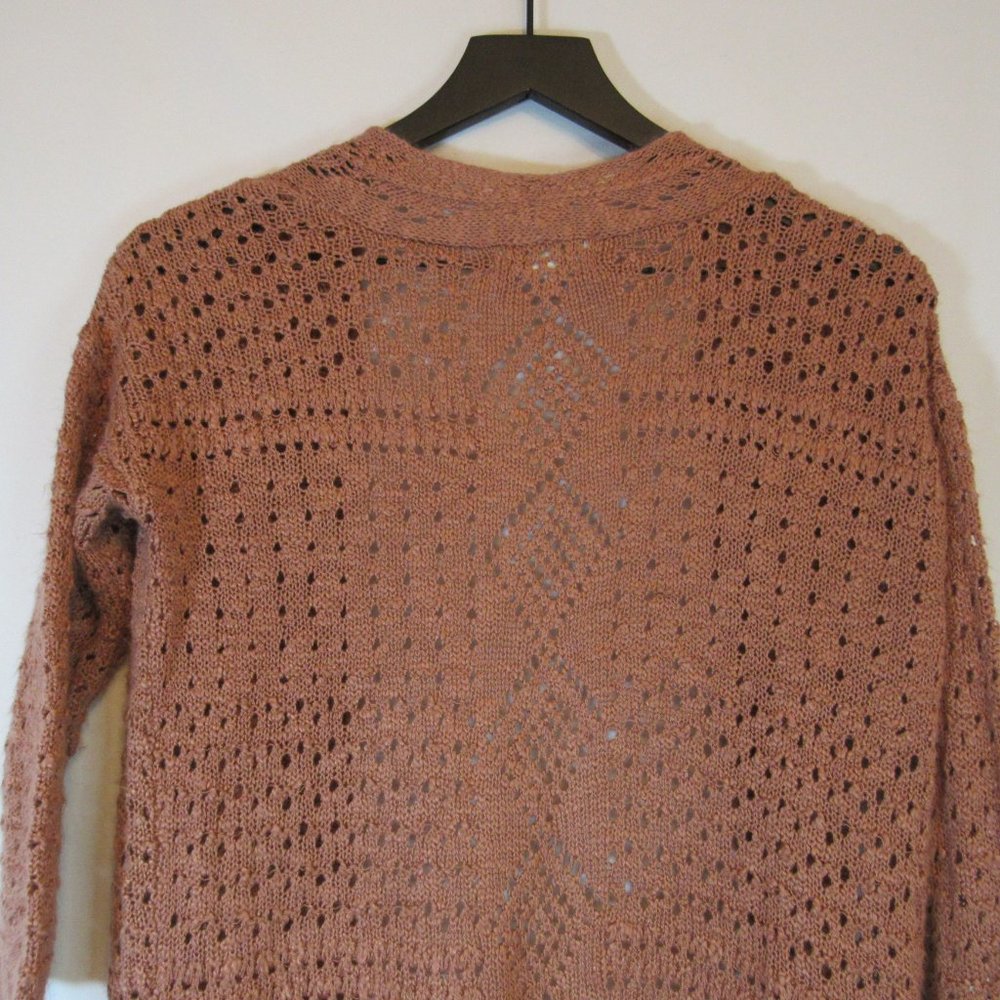 Pink Rose Crochet Open Front Cardigan Sweater - Picture 8 of 8